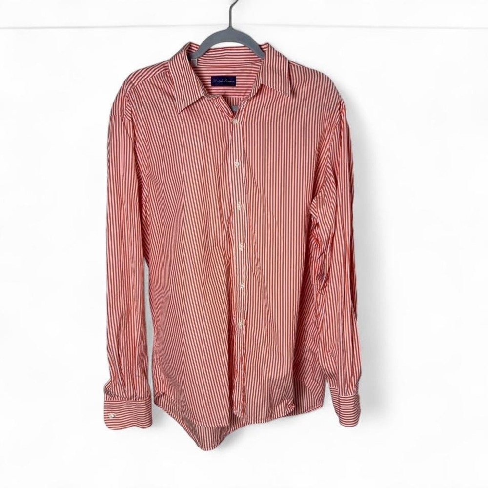 Ralph Lauren Purple Label Orange White Striped Button Up Shirt Men's Italy